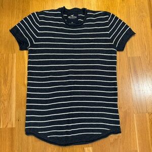 Curved hem tee shirt striped navy
